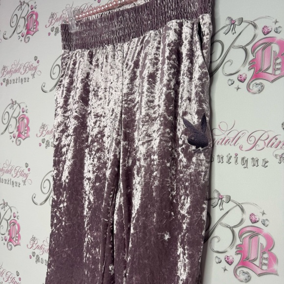 Playboy pants shiny pink velour, velvet with bunny logo embroidery on the side - Picture 6 of 10